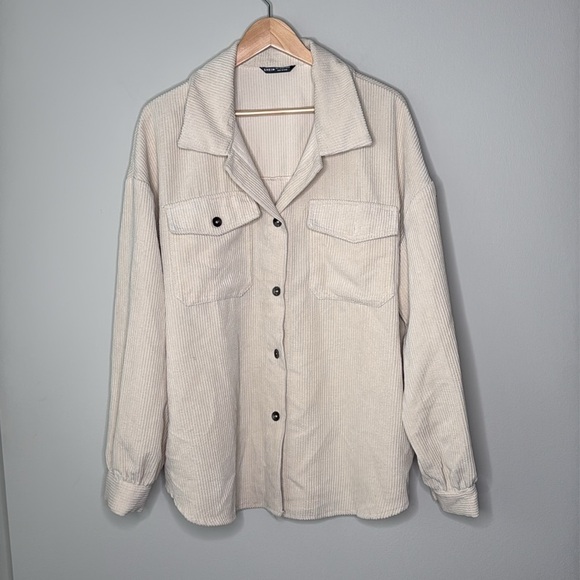 SHEIN Oversized Corduroy Shacket in Cream Size Large - Picture 1 of 4